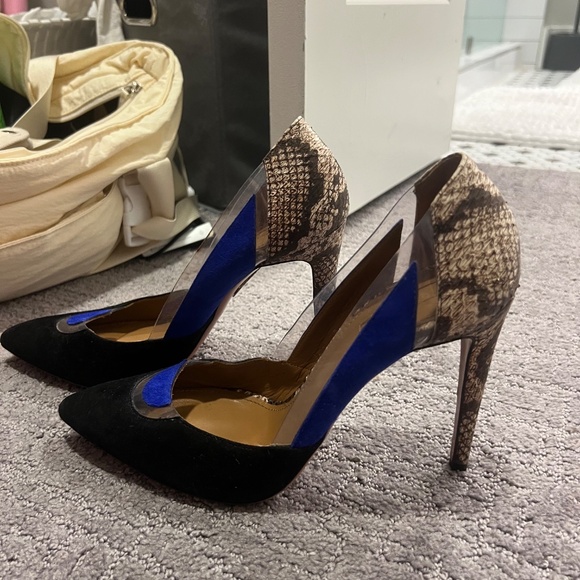 Aquazzura Multicolor Suede and Snakeskin Fearless Pointed Toe Pumps Size 40 - Picture 3 of 5